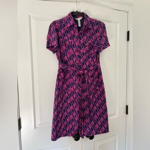 Pink and Blue Geometric Patterned Dress Diane von Furstenberg